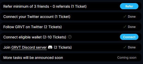 Airdrop Crypto GRVT, Quêtes